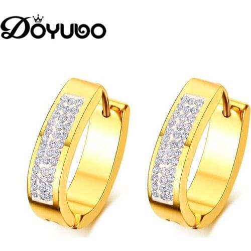 DOYUBO New Arrival Gold Color Stainless Steel Ellipse Earrings With White Pottery Clay & Crystal Lady Earrings Accessories DB049