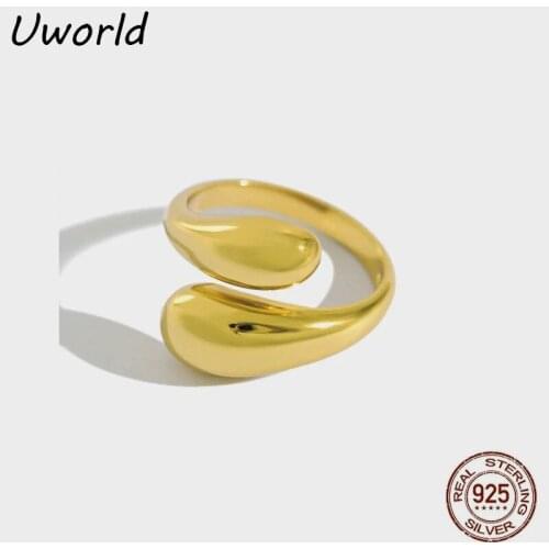 Smooth 18K Gold Plated Silver Wide Ring S925 Sterling Silver Double cross Open Adjustable finger Ring For Women Jewelry