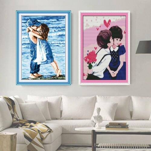 HUACAN DIY Cross Stitch Girl Kits Embroidery Needlework Sets Cross-Stitch Figure 11CT 14CT Gift White Canvas Home Decoration