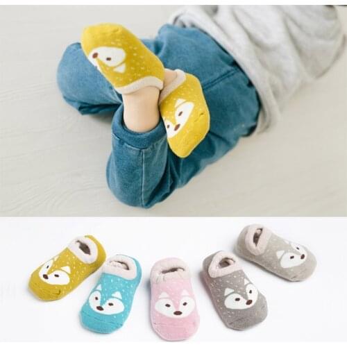 Cotton Baby Boys Girls Socks Rubber Non-Slip Floor Socks Cartoon Animal Fox Pattern Child Kids Autumn Winter Socks 1-8 Years Old