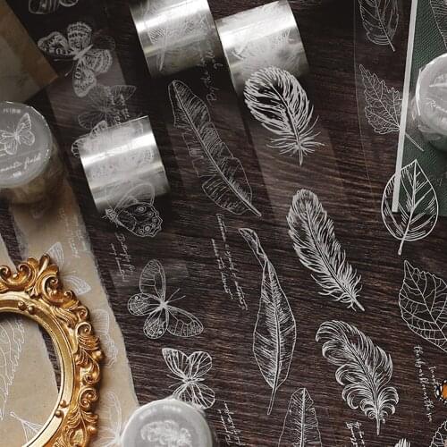 Feather Butterfly Plants Transparent Washi Tape Adhesive Tape Diy Scrapbooking Sticker Label Masking Tape 30mm*3m