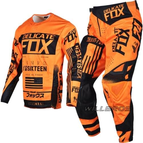 Motocross Racing Gear Set Delicate Fox 360 Flight Jersey Pants Mountain Bicycle Offroad Kits Moto Orange Suit Mens