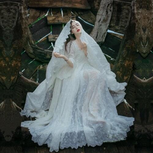 Fairy white large display art heavy industry embroidery lace dress spring seaside holiday beach dress