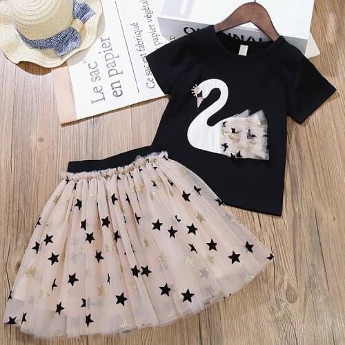 2020 Summer Girls' Clothing Sets Elegant Princess Girl Animal T-Shirt +Star Gauze Skirt 2PCS Kids Clothes Set Children Clothing