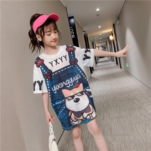 Fashion kids 2021 Summer Tees Girls tshirt Cartoon Print Long T shirt pullovers 4 5 6 7 8 9 10 11 12 13 Years Clothes Sweatshirt