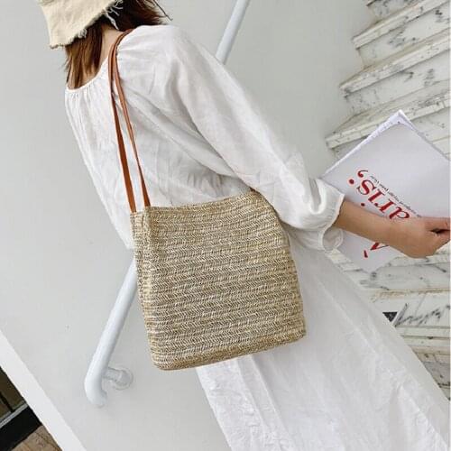 Fashion Woven Shoulder Bags Womens Handmade Braid Handbags Straw Tote Weaving Female Beach Braided Reusable Shopping Bags