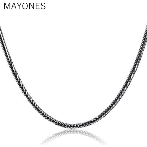 2.8mm 925 Sterling Silver Chain Necklaces Men Retro Thai Silver Foxtail Shape Chains Men 925 Silver Chain 45-65CM Long Necklace