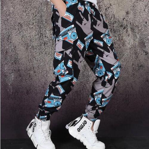 Mens loose pants stage personality Vintage tape recorder print pant men trousers singer dance rock fashion street novelty b621