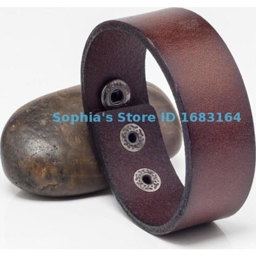 2.5cm Band Width G601 Dark Brown Simply Stylish Single Wrap Genuine Leather Bracelet Wristband Mens