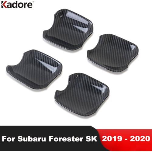 Door Handle Bowl Cover Trim For Subaru Forester SK 2019 2020 Carbon Fiber Car Side Door Decoration Frame Sticker Car Accessories