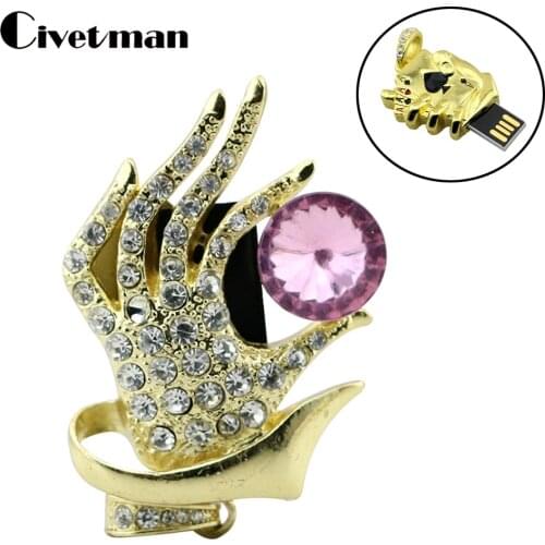 New USB 2.0 Flash Drive Diamond Pokerstars Hand Crystal Pen Drive 8GB 16GB 32GB 64GB 128GB 256G USB Memory Stick Disk with Chain