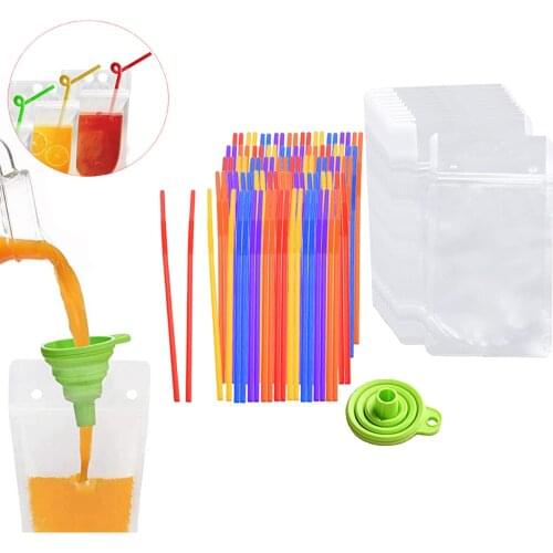 Disposable Drink Pouches Liquor Juice Bags with Straws for Beverage Wine