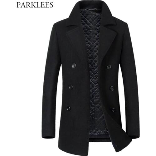 Solid Color Warm Winter Coat Men 2020 Autumn Winter Long Mens Wool Coats Thick Men Trench Coat Double Breasted Overcoat Male