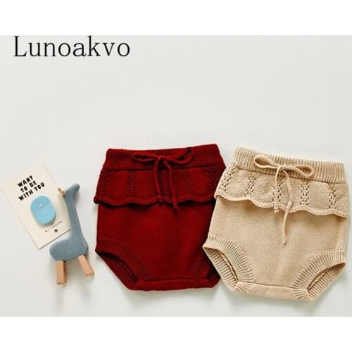 Lunoakvo Baby Girl Fall Clothes 2021 Newborn Baby Ruffed PP Shorts Knitted Pants for 0-36M Childrens Cute Cotton Outwear