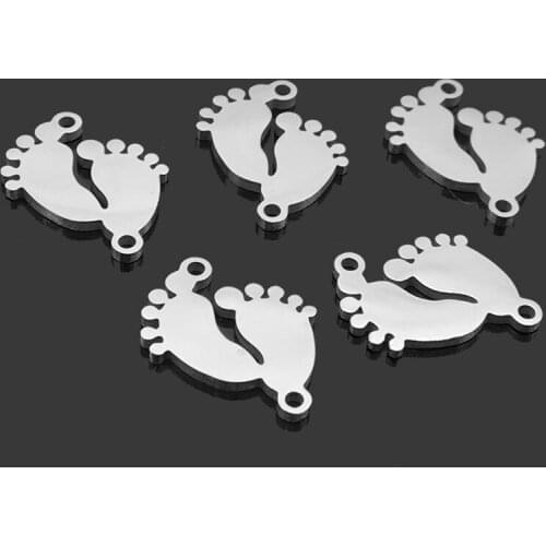 10pcs Baby Foot Stainless Steel Charm Double Hole Stainless Steel Connect Charm for DIY Cord Bracelet Necklace Making