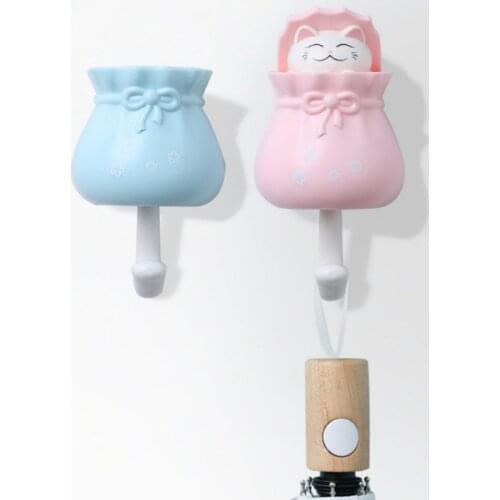 Cartoon Cat Hanging Hook Holder Wall Mounted Adhesive Coat Hat Rack Hanger Decorative Hook For Home Organizer Home Decor