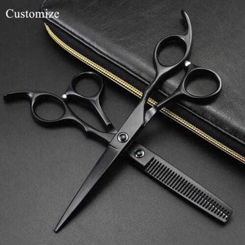 Customize professional Japan 440c Black 6 inch hair salon scissors cutting barber makas Thinning shears hairdressing scissors