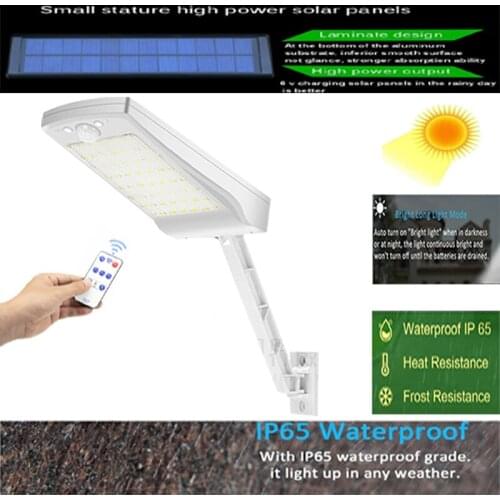 Solar LED Street Wall Light Outdoor Garden Dimmable 3 Mode Waterproof with Bracket Remote-Control Lamp PIR Motion Sensor