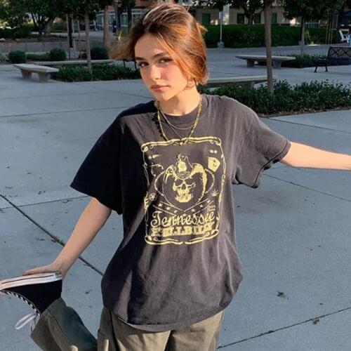 Black Oversized T Shirt Women 2021 Summer Harajuku Letter Skull Print Short Sleeve Graphic Tee Shirt Femme Plus Size Tops Tshirt