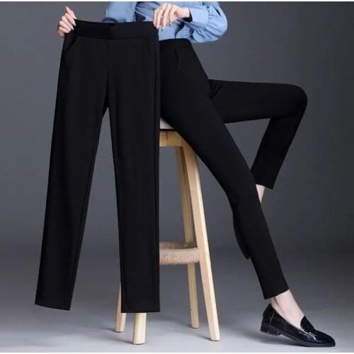 Women Pants 2021 Spring Summer Elastic Waist Black Foot Pants High Waist Casual Pants Trousers Pantalones De Mujer