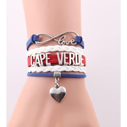 Infinity love cape verde women Bracelet stacks heart charm leather braid rope wrap handmade bracelets & bangles for men jewelry