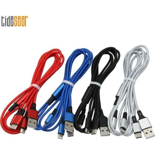 1.2m 3 in 1 Type C 8Pin Micro USB Cable For iPhone 11 Pro X XR 8 7 6 Plus Samsung Xiaomi Nokia Phone Fast Charging Cables 50pcs