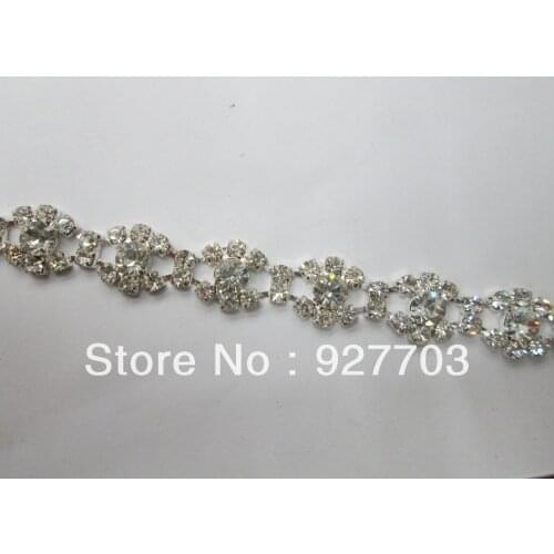 1 yard Clear Rhinestone Crystal Silver Tone Chain Costume Applique Trims Sewing