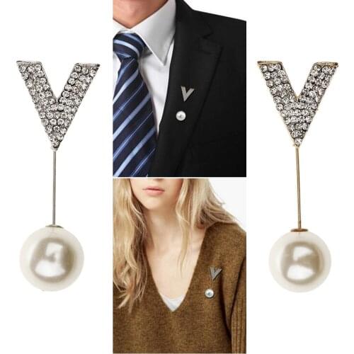 2pcs V Shape Rhinestone Boutonniere Lapel Stick Brooch Cardigan Scarf Pin