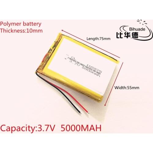 3.7V 5000mAh 105575 Lithium Polymer Li-Po li ion Rechargeable Battery cells For Mp3 MP4 MP5 GPS PSP mobile bluetooth