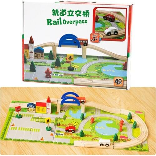 40PCS Urban Rail Overpass Traffic Scene Composition Theme Toys Wooden Blocks Childrens Puzzle Train Track Assembled Child Toys