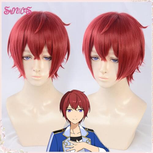 Ensemble Stars Suou Tsukasa Cosplay Wigs Halloween Red Short Heat Resistant Synthetic Wigs Halloween Free Wig Cap