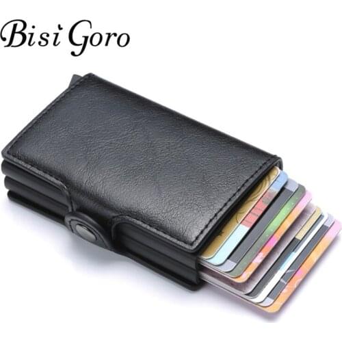 BISI GORO RFID Business Credit Card Holder Wallet Unisex Double Box Metal Blocking Wallet ID Card Case Aluminium