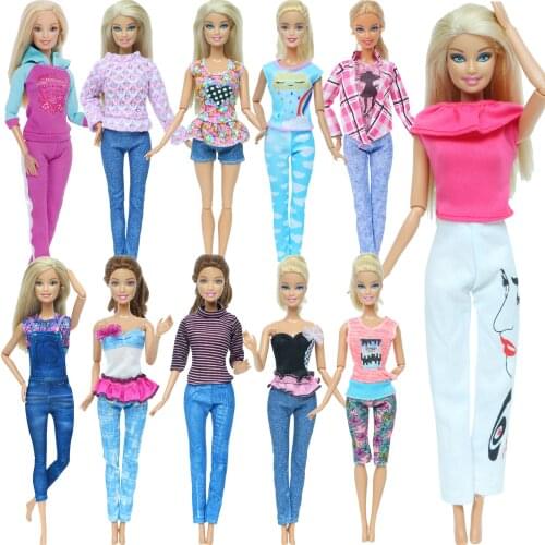 Fashion 1x Outfit Blouses Tops T-Shirt Trousers Pants Printed Clothing Clothes Accessories for Barbie Doll Kids Toy