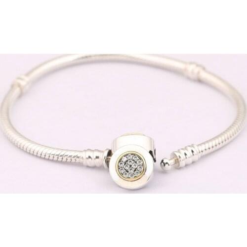 S925 Bracelet for Women MOMEMTS Two-Tone Pave Clasp fit Lady Beads Charm Pendant