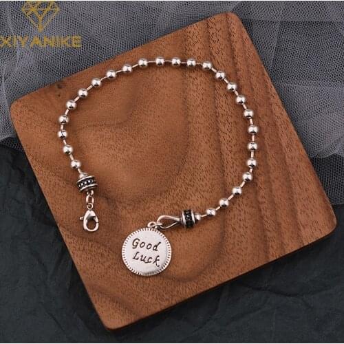 XIYANIKE 925 Sterling Silver Round Brand Bead Thai Silver Letter Bracelet Women Fashion Simple Light Luxury Thick Chain Handmade