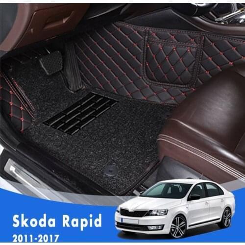 For Skoda Rapid 2019 2018 2017 2016 2015 2014 2013 Luxury Double Layer Wire Loop Car Floor Mats Carpets Auto Interior Rugs