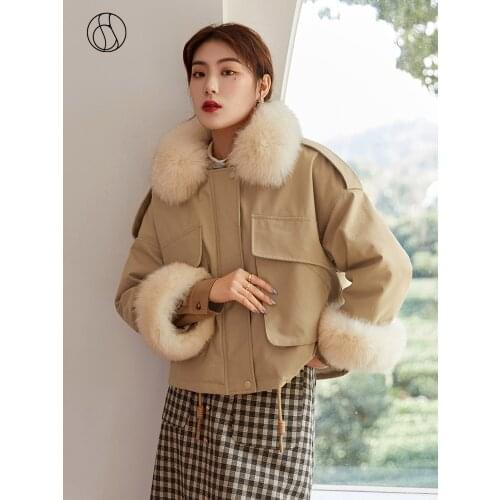 DUSHU Plus size wram fleece short jacket Women windbreaker oversize winter coat Female fur collar office causal streetwear coat