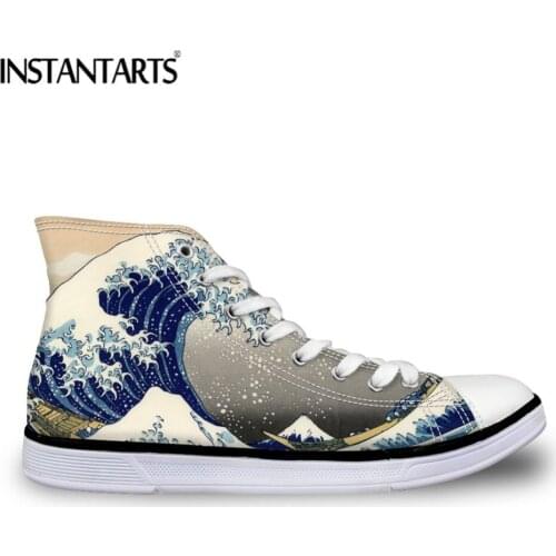 INSTANTARTS Leisure Women Fashion Canvas Shoes 3D Sea Wave Print Women Lace Up Vulcanize Woman Light Sneakers for Autumn Winter