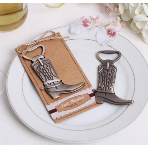 "Just Hitched" Wedding Favor Gift and Giveaways for Guest Boots Bottle Opener Wedding Favours Bridal Shower Gift Box SN339