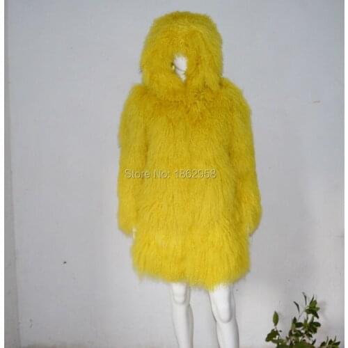 Classic Design SJ034-01 Custom Top Quality Yellow Colored Russian Winter Fur Coat