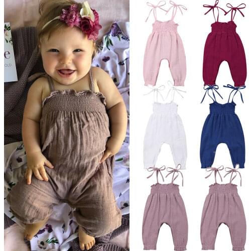 Citgeett Summer Strap Toddler Baby Girls Clothes Pants Solid Romper Overalls Cotton Fashion Outfits