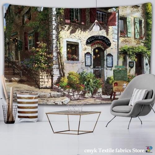 Beautiful Retro Oil Painting Architecture Print Tapestry Hippie Polyester Fabric Home Decor Wall Rug Carpets Hanging