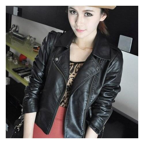 Pu Leather Jacket Women Fashion Bright Colors Black Motorcycle Coat Short Faux Leather Biker Jacket Soft Jacket Female Black