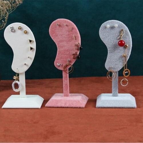 Fashion Ear Shape Earring Display Stand Jewelry Hanging Storage Ear Clip Stud Rack Necklace Bracelet Organizer Microfiber Holder