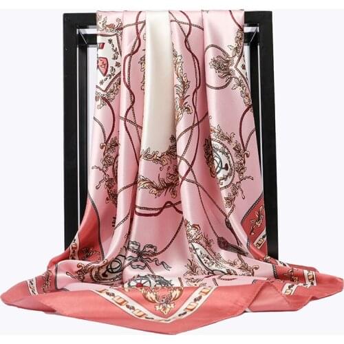 Fashion Kerchief Head Scarf For Women Carriage Print Silk Satin Hijab Scarfs 90*90cm Square Neckerchief Scarves For Ladies 2020