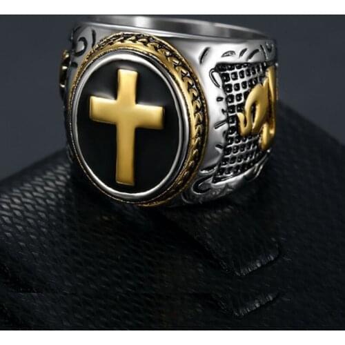 Titanium steel gold hand of god ring for men