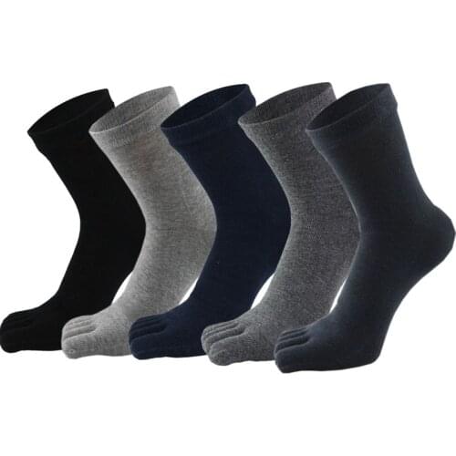 5 Pairs/Lot Cotton Toe Socks for Men Solid Color Black Gray Navy Casual Sports Five Fingers Crew Socks Male Deodorant Calcetines