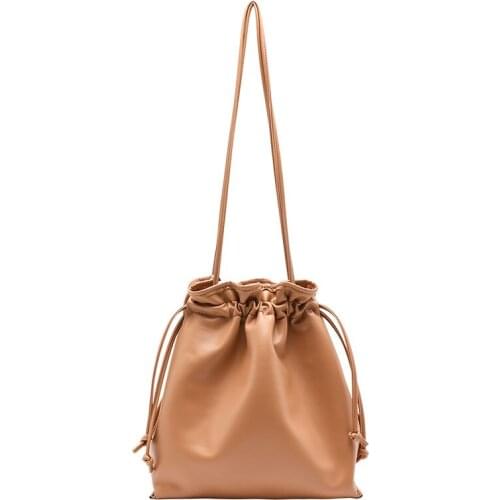 New Version of The Simple Bucket Pu Beam Mouth Large-capacity One-shoulder Bag Casual Fashion Womens BagFree Shipping