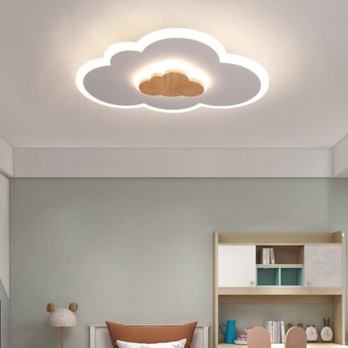 New White Childrens Room Led Ceiling Lamp Wooden Cartoon Fashion Bedroom Lamp Simple Modern Boy Girl Princess Room Cloud Lights