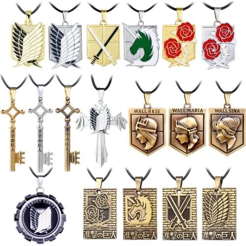 Attack On Titan Necklace Pendant Shingeki no Kyojin Choker Necklaces Wings Of Liberty Cosplay Anime Jewelry Men Women Kids Gift